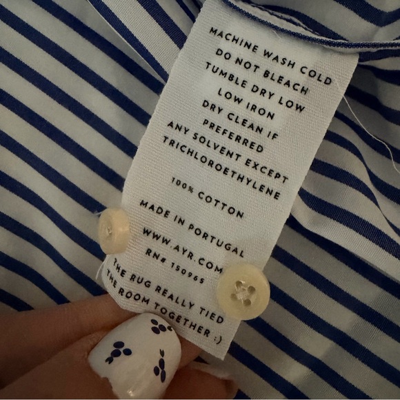 AYR women’s oversized blue and white striped button up, collar, cotton, XL - Picture 9 of 12